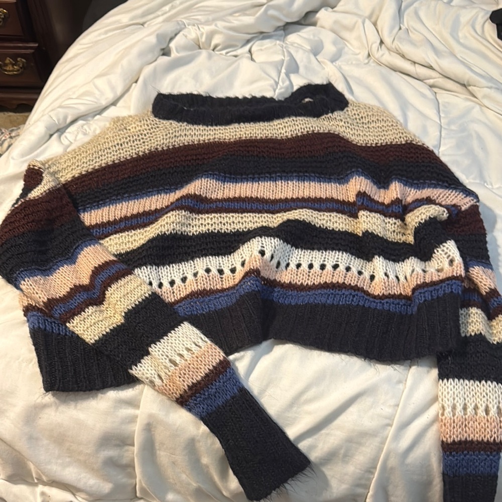 Charlotte Russe Cream and Brown Crew Neck Sweater